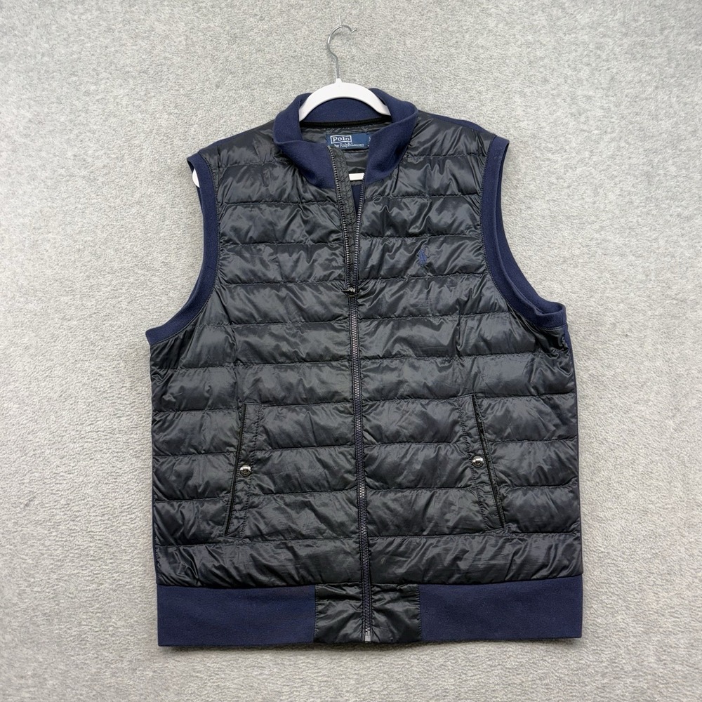 Polo Ralph Lauren Men's Navy Blue Hybrid Puffer Vest Coat Jacket Size L Light